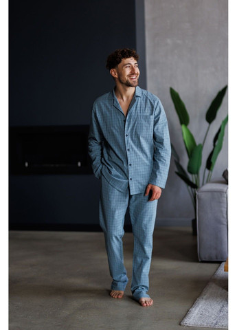 Штани чоловічі в клітинку для дому HOMELY сині Handy Wear (311314376)