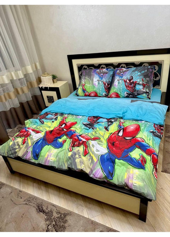 Постільна білизна бавовняна Спайдер 3д Півтораспальна 150 x 220 Бязь Блакитна 70 х 70 No Brand (352200388)