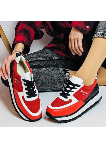 Белые демисезонные 138 кросовки комбинированые замша и кожа черного красного и белого цвета KDSL