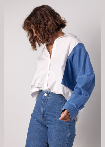 Белая кэжуал рубашка однотонная No Brand с длинным рукавом