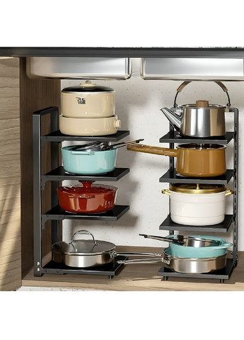 Кухонный этажерка стойка органайзер для кастрюль кухонных принадлежностей с регулируемыми ножками 4 яруса (480932-Prob) Черный Unbranded (348322329)