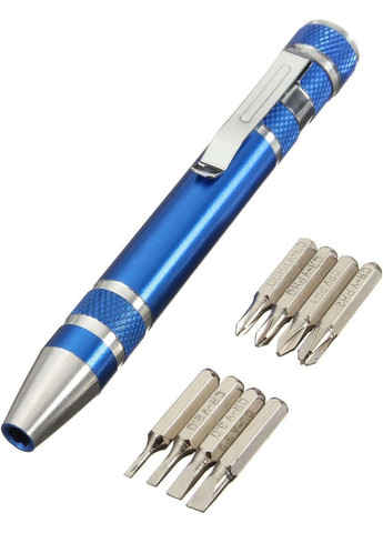 Отвертка + 8 бит в виде ручки/прецизионная/карманная/алюминиевая Silver No Brand (322707389)