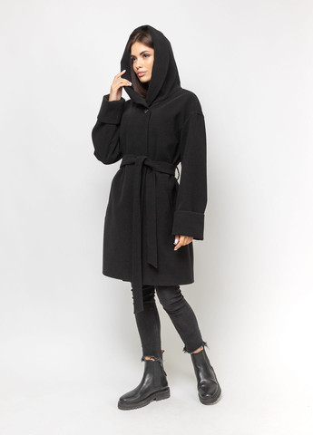 Чорне демісезонне Чорне демісезонне пальто з капюшоном однобортне CHIUAS
