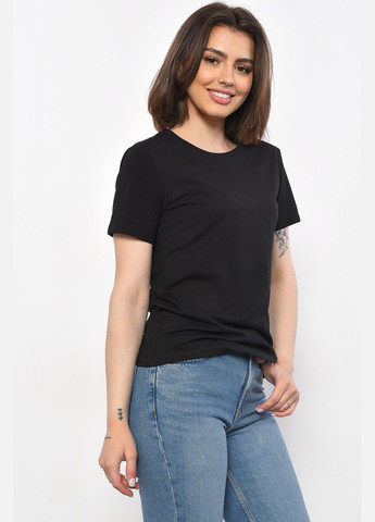 Черная летняя футболка женская однотонная черного цвета Let's Shop