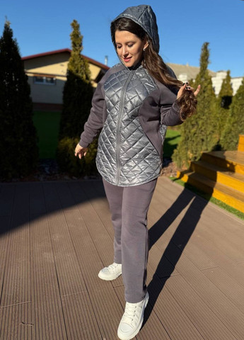 Базовий повсякденний демісезонний костюм двійка: стьобана курточка на блискавці з капюшоном + штани Tik-Tak (362539652)