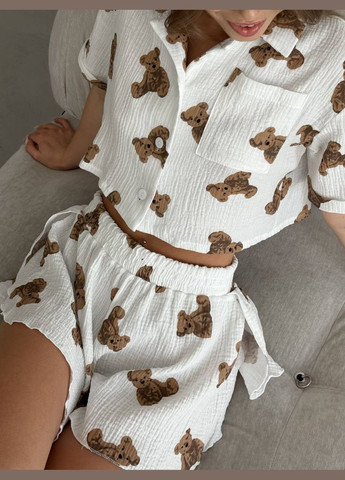 Белая всесезон пижама рубашка + шорты Garna