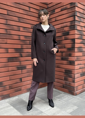 Темно-коричневое демисезонное Демисезонное коричневое пальто с капюшоном 4453 Cat Orange