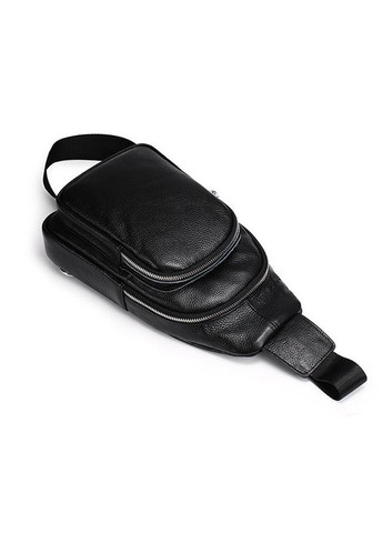 Мужской слинг кожаный 32х18х8, сумка рюкзак на плечо зернистая, бананка для документов23242 черная Vintage (370159522)