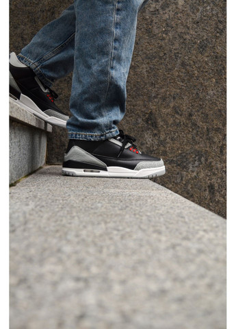 Черные демисезонные кроссовки мужские nike air jordan 3 retro black cement найк аир джордан No Brand