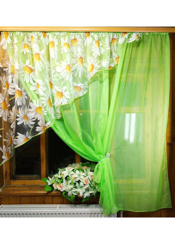 Фіранка коротка готова Фая салат ромашка ліва No Brand (372133806)