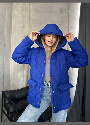 Синяя женская теплая куртка с капюшоном цвет электрик р.50/52 452205 New Trend