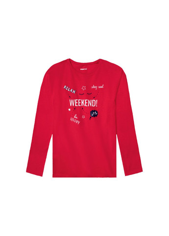 Червона піжамна футболка з довгими рукавами бавовняна з принтом для дівчинки lidl 390198 червоний Pepperts