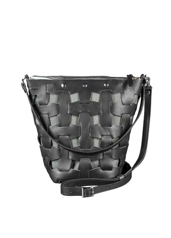 Шкіряна плетена жіноча сумка Пазл M чорна Krast (A-026651) BlankNote кросс-боди (327874372)