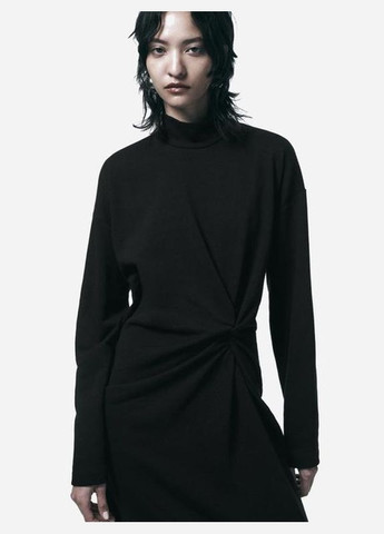 Черное платье черное меди с завязкой платье трикотажное оверсайз черное Zara