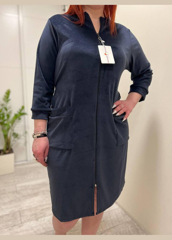 Халат велюровий домашній для жінок на змійці Синій (П4К-batal-velur-003-04) No Brand (306633303)