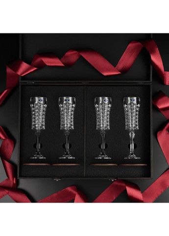 Подарочный набор для шампанского 4 шт Bohemia Diamond 120 мл в деревянной коробке Handmade С42 (364988919)