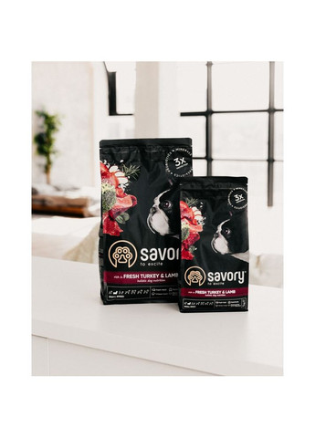 Сухой корм Small для собак малых пород, со свежим ягненком и индейкой, 1 кг Savory (362701080)