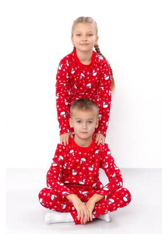 Красная зимняя утепленная пижама детская унисекс (штаны и кофта) с новогодним принтом (p-7481) туника + брюки Носи своє 6076
