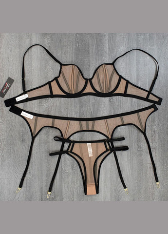 Бежевый демисезонный эротический комплект нижнего белья со стразами No Brand