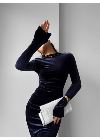 Синее платье из бархата, цвет синий Fashion