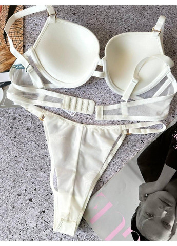 Білий стильний комплект білизни з push-up та сіткою білий CHLX
