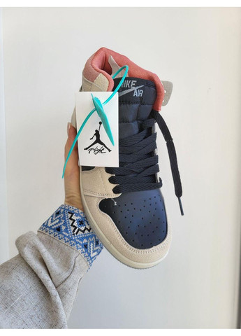 Черные демисезонные кроссовки мужские nike air jordan 1 black beige найк аир джордан No Brand