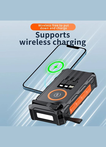 Солнечный повербанк-электрогенератор 30000 мАч с беспроводной зарядкой, динамо-машиной и защитой IP66 No Brand (314696000)