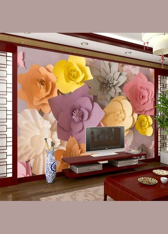 3D фотошпалери "Різнобарвні паперові квіти" No Brand (316308987)
