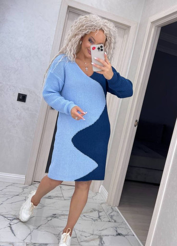 Голубое повседневный вязаное платье меди Tik-Tak