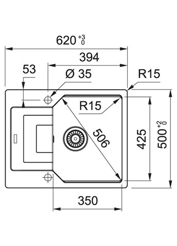 Мойка кухонная Urban, фрагранит, прямоугольник, с крылом, 620х500х220мм, чаша – 1, врезная, оборотная, UBG 611-62, они FRANKE (360400890)
