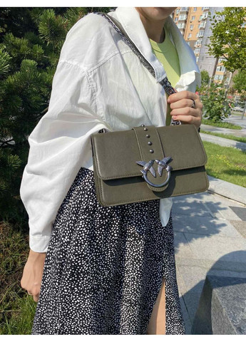 Женская сумка мини клатч на плечо эко-кожа зеленая на цепочке с птичками ProDobro (370022373)