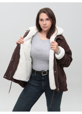 Коричнева зимня куртка жіноча вельветова з хутром усередині коричнева великий розмір Whitney Вільна