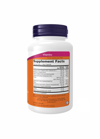 Вітаміни групи B для нервової системи B-100 100 капсул підтримка енергії Now Foods (367957866)