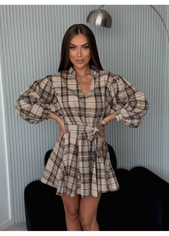 Бежева повсякденний, кежуал жіноча сукня No Brand в клітинку