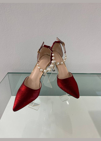No Brand Святкові атласні червоні туфлі з перлами +додатково ремінець атлас бордовий з текстиль, — літо (300578238)