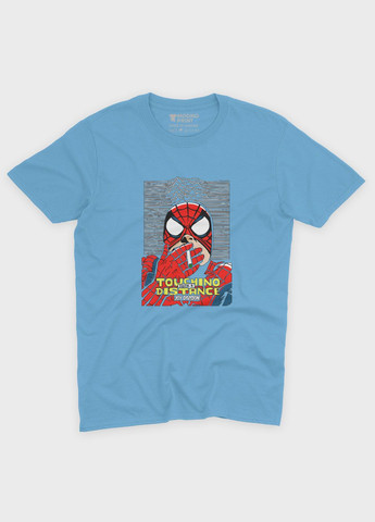 Голубая демисезонная футболка для девочки с принтом супергероя - человек-паук (ts001-1-lbl-006-014-045-g) Modno