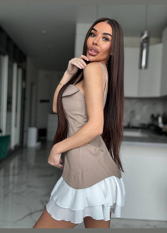 Кофейное кэжуал платье N.Family однотонное