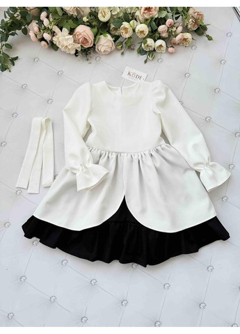 Белое детское нарядное платье пышное с длинными рукавами бело - черное Kodi (351902664)