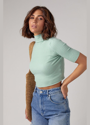 М'ятний демісезонний жіноча укорочена водолазка з коротким рукавом Lurex