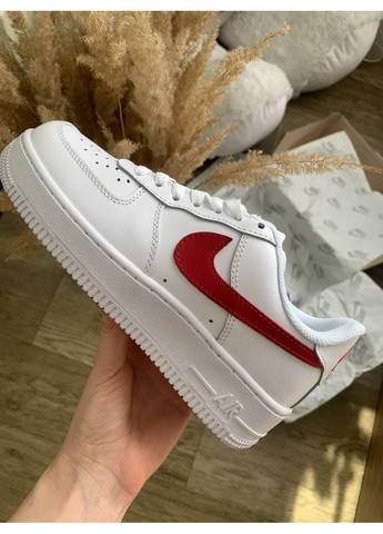 Білі Осінні кросівки чоловічі nike air force 1 white red 6 найк аір форс 1 преміум No Brand