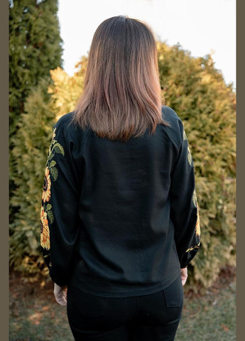 Чорна чорна вишиванка жіноча з соняхами довгий рукав льон вишивка хрестиком контрастна, xs льон (326520189)