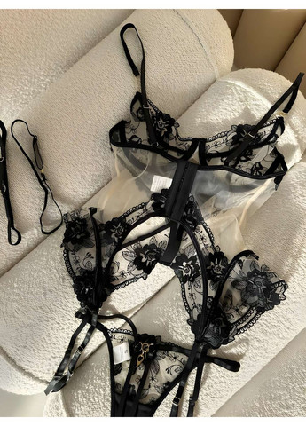 Чорний демісезонний жіночий еротичний сексуальний спокусливий комплект білизни чорний No Brand