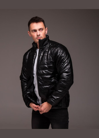 Черная демисезонная мужская стильная куртка под кожу Vakko