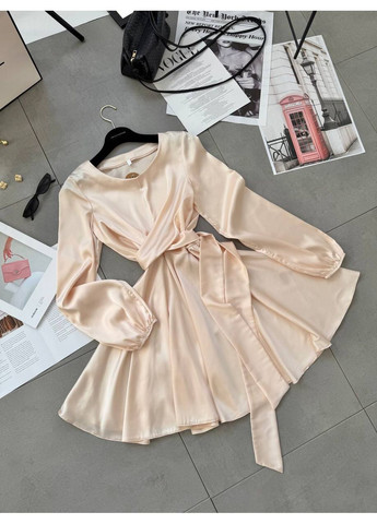 Бежевое повседневный, вечернее, кэжуал женское платье на запах No Brand однотонное