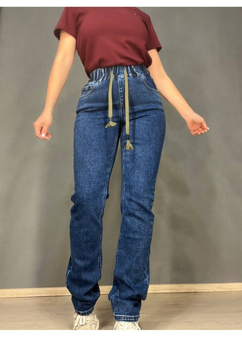Джинси жіночі 8023 MOM STRAIGHT jeans comfort рівні стрейчеві талія на резинці шнурок сині Vanver - (323886747)