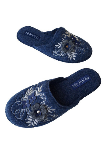 Синие тапочки бесшумные закрытые паркетные Белста с цветами