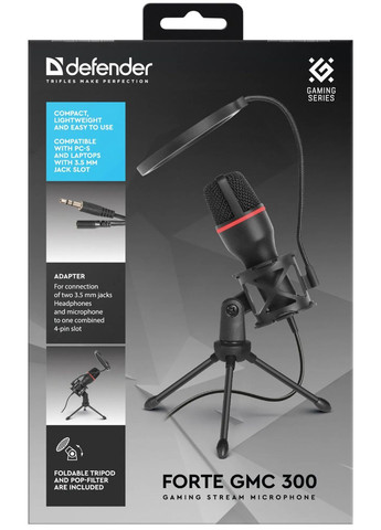 Мікрофон для ПК, настільний на підставці, для комп'ютера/ноутбука, з поп-фільтром Defender Forte (366249354)
