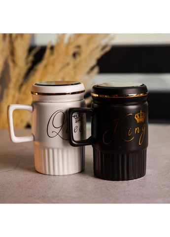 Набор парных фарфоровых чашек с крышкой 2 (шт) по 450 (мл) Черный с белым FM-26 Yiwu (369654021)