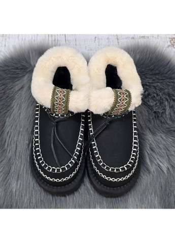 Черные повседневные зимние ботинки угги детские для девочки черные короткие на меху Apawwa