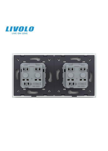 Двойная электрическая розетка с заземлением, белая, стеклянная рамка, шторки, 250В 16А (VL-C7C2EU-11) Livolo (370971129)